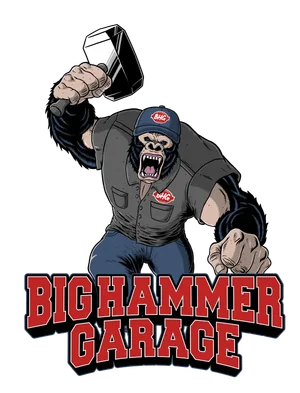 The BigHammerGarage mascot — a gorilla in a BHG cap swinging a sledgehammer